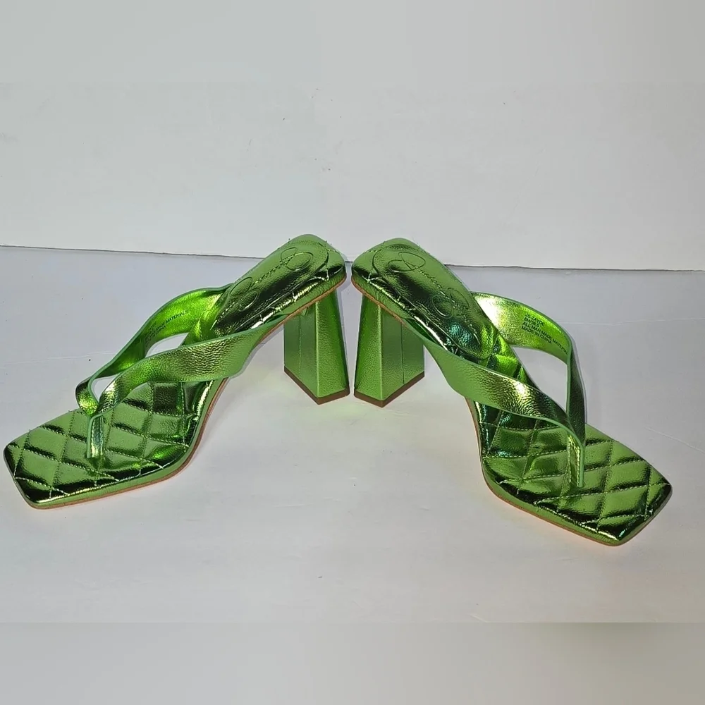 Bright Block Heel Metallic Green Jessica Simpson Sandals Heels Size 8M